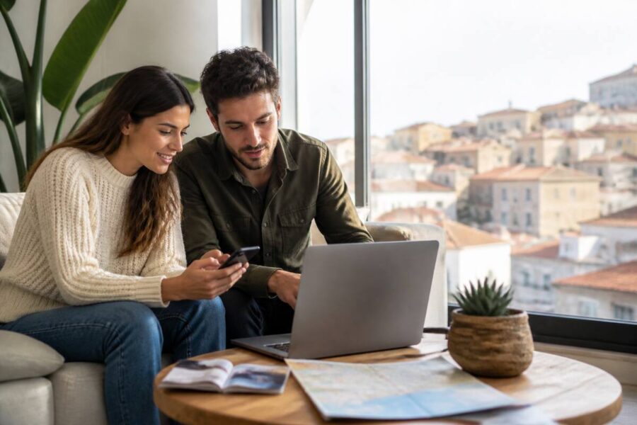 Reisadvies en vakantie inspiratie vergelijken op laptop en telefoon